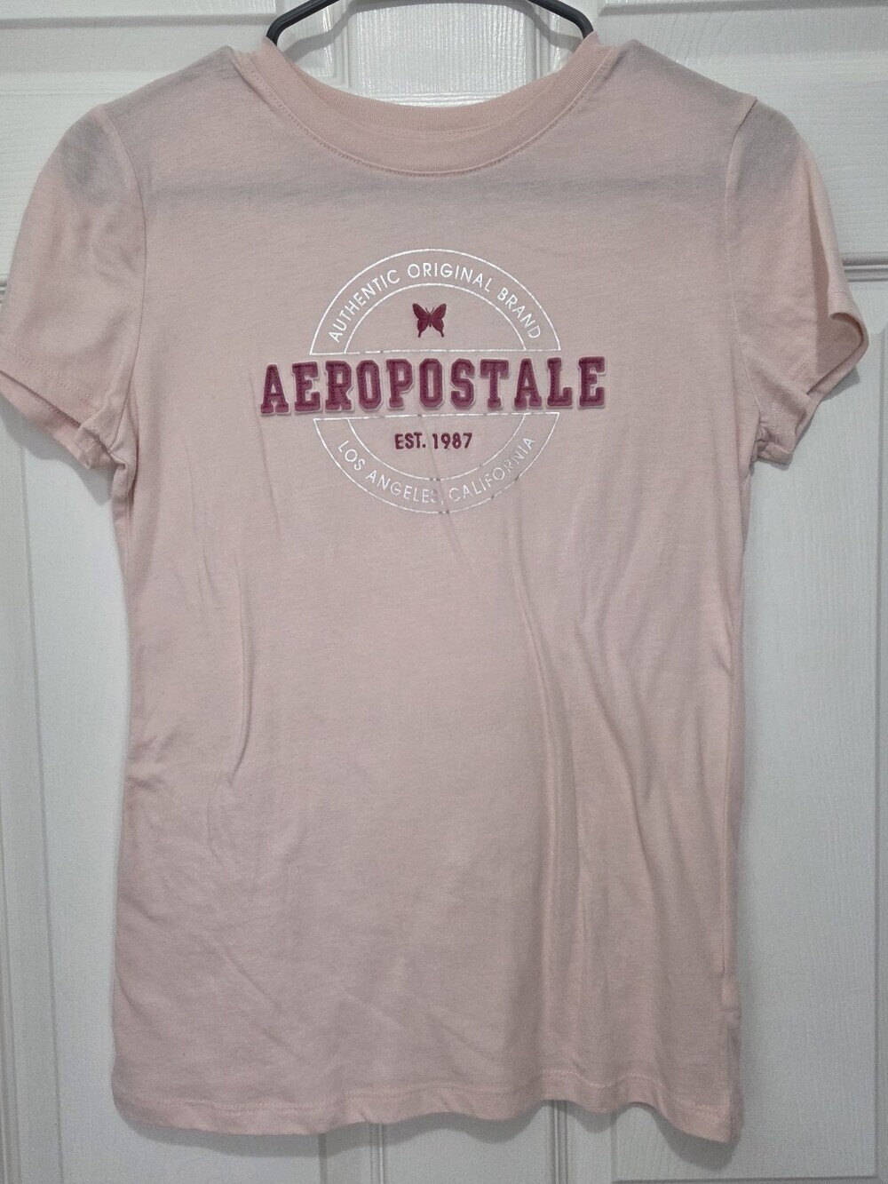 Aeropostale Women Light Pink Embroidered Logo Short Sleeve Tee Size Medium